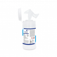 Foto von Plastikdose mit Desinfektionstüchern Foto von Plastikdose mit Desinfektionstüchern