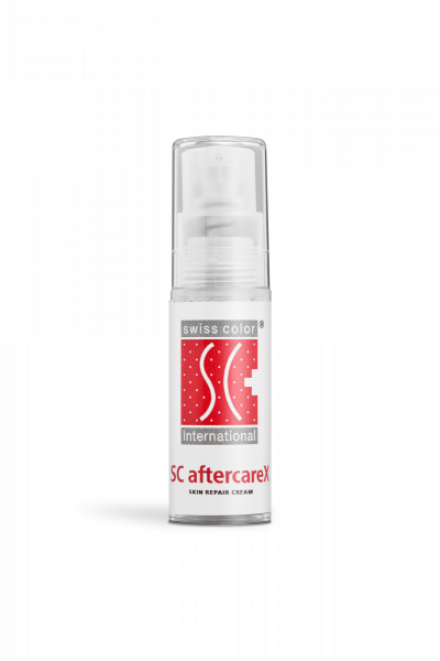 Kleine Plastikflasche mit Hautschutzcreme SC aftercareX