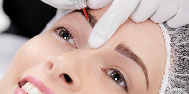 Frau bekommt eine Microblading Behandlung