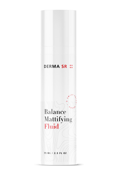 Representation of Derma SR`s Balance Mattifying Fluid in a pump bottle