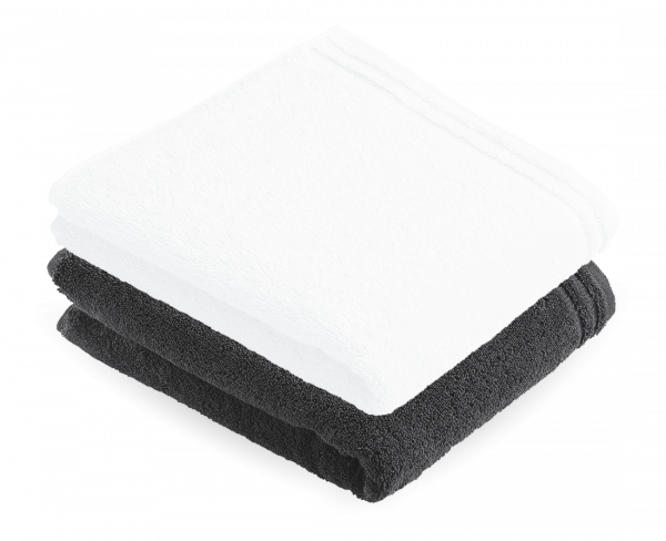 Picture of two folded towels in black and white colors