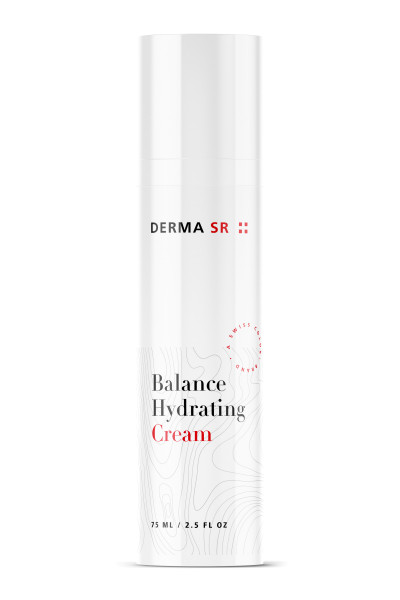 Pump bottle with face cream from front with Derma SR logo