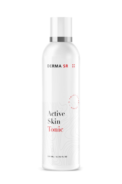Illustration of a facial cleanser in a plastic bottle from the front with the Derma SR logo