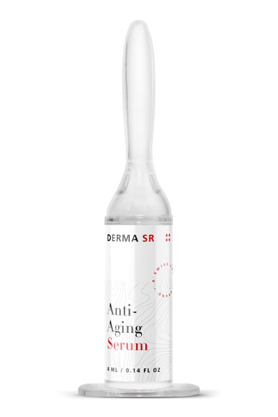 Image of the Anti-Aging serum in a small ampoule from the front